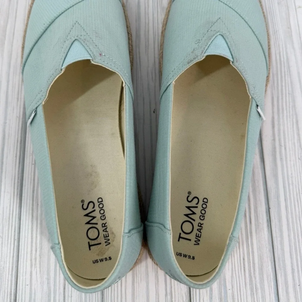 TOMS Alpargata Rope Espadrille Mint Green Textile Slip On Flats Womens Size 9.5